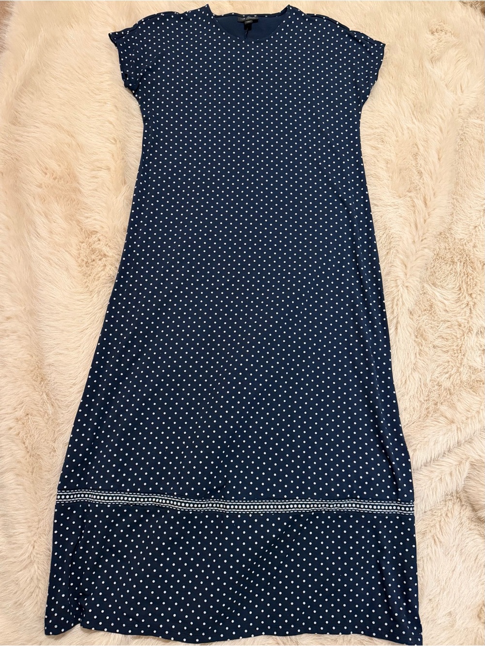 J. Jill Navy and White Polka Dot Short-Sleeve Maxi Dress